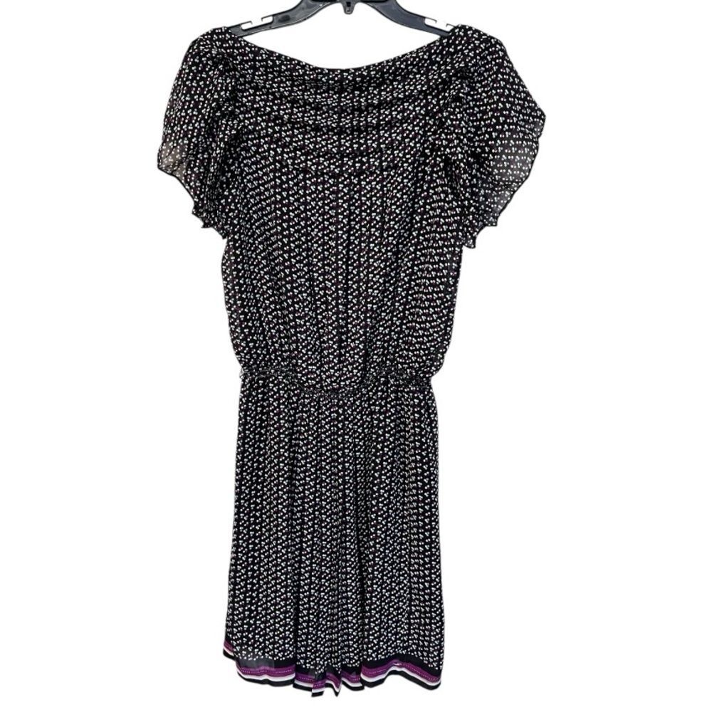 Sophie Max | 3607Y54 Black Pink Polkadot‎ Chiffon Flutter Sleeve Elastic Midi M